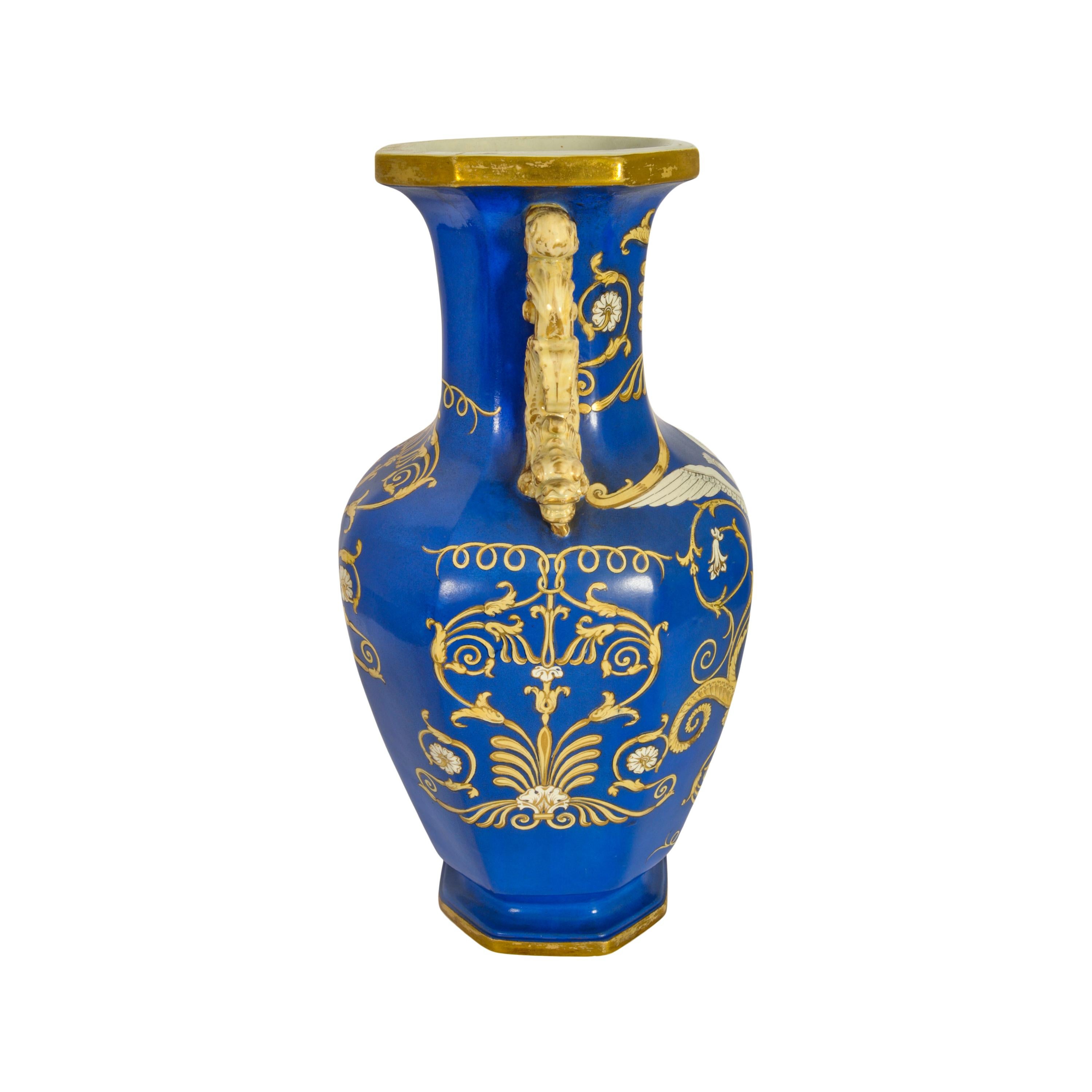 Glazed Large Antique English Morley & Ashworth 'Mason's' Ironstone Pottery Angel Vase For Sale