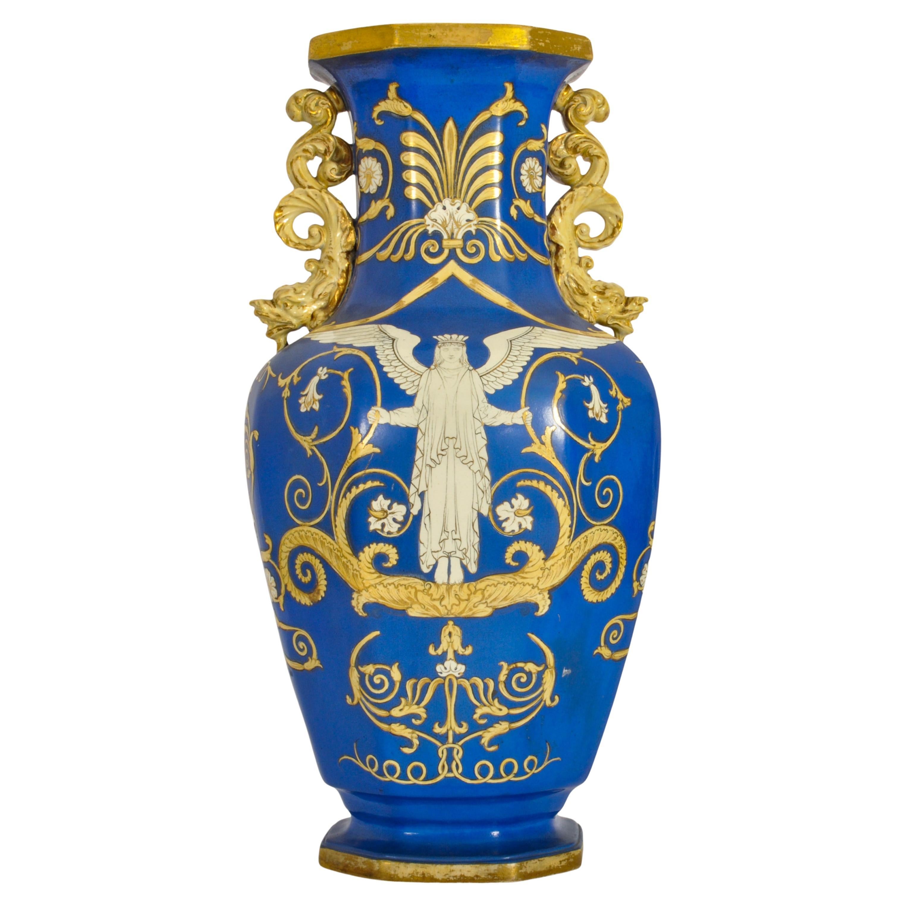 Large Antique English Morley & Ashworth 'Mason's' Ironstone Pottery Angel Vase For Sale