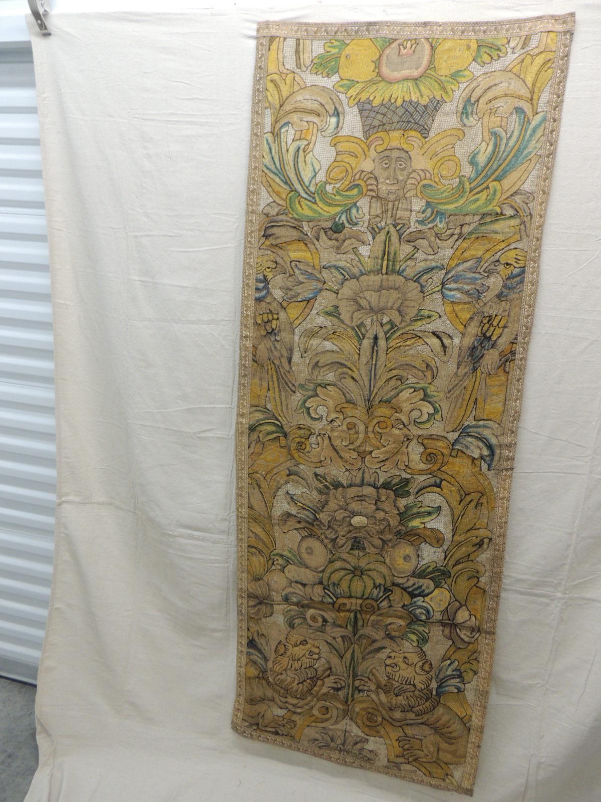 Hand-Crafted Large Antique English Needlework Tapestry Wall Hanging  For Sale
