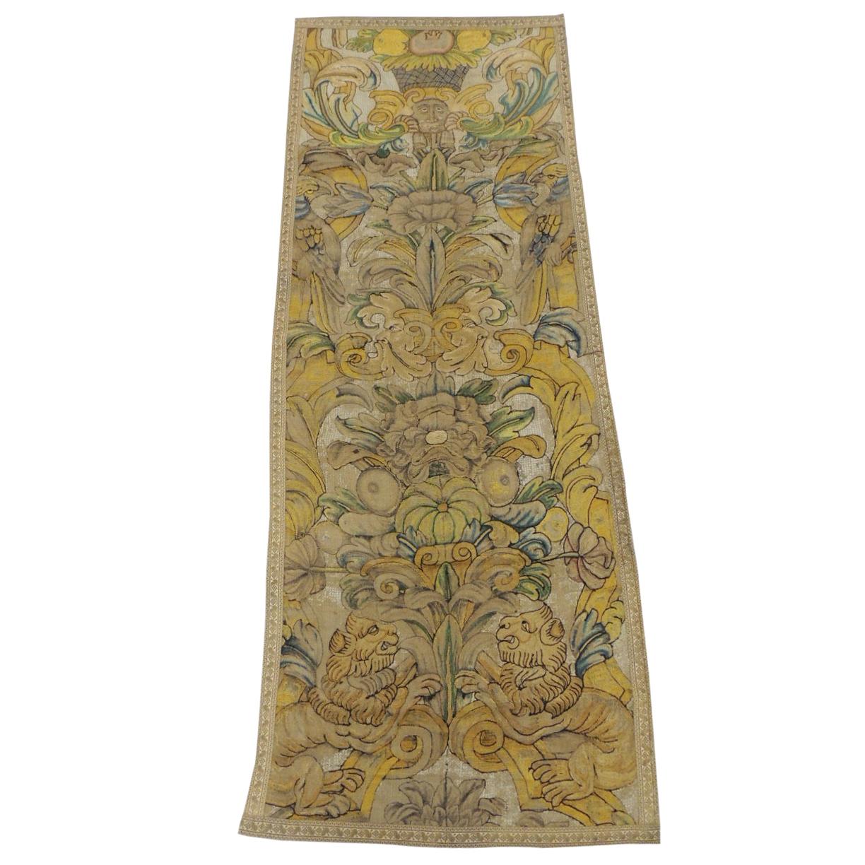 Large Antique English Needlework Tapestry Wall Hanging 