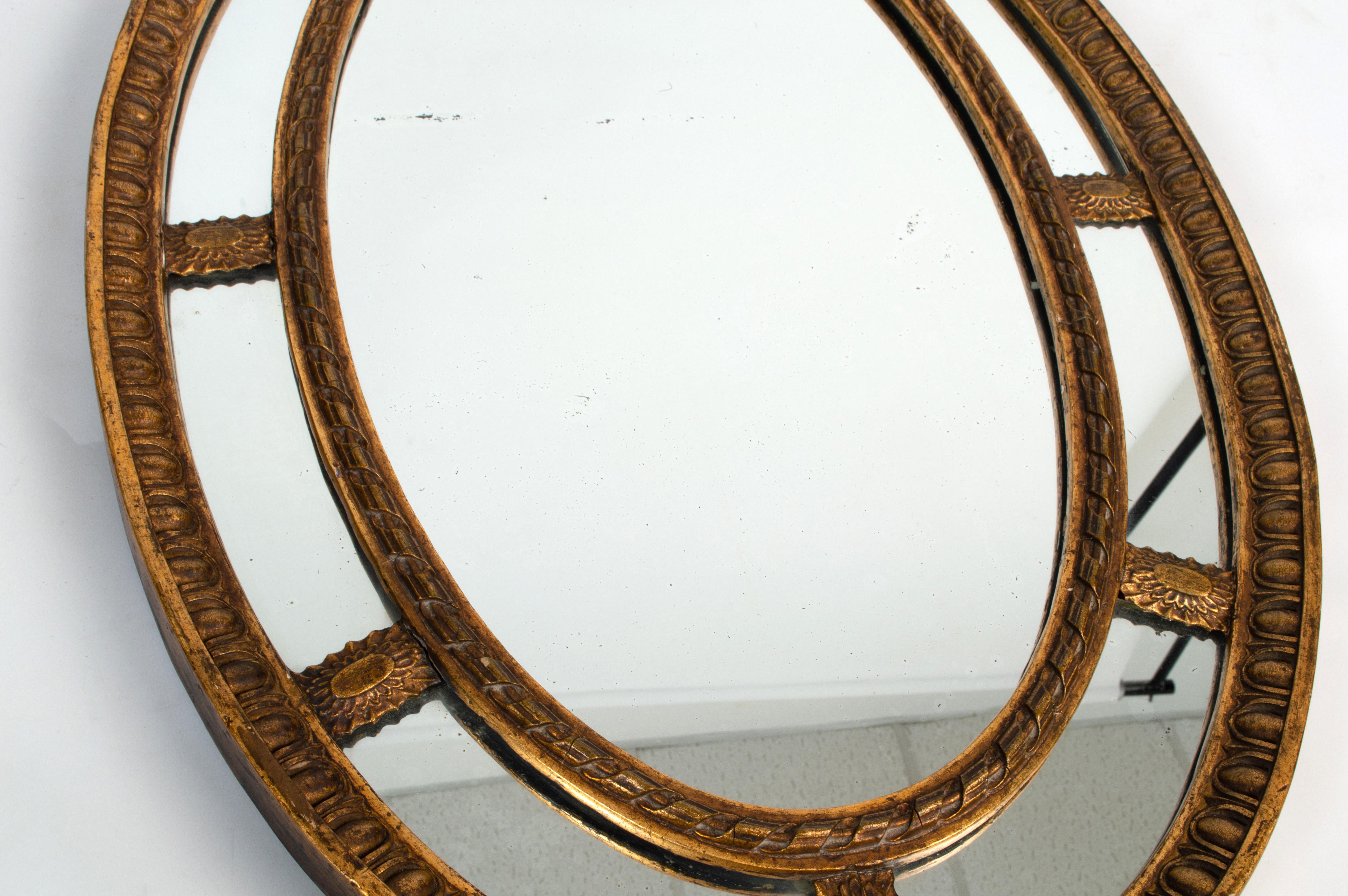 Early 20th Century Large Antique English Neoclassic Oval Gilt-Wood & Gesso Sectional Mirror, C.1910 For Sale