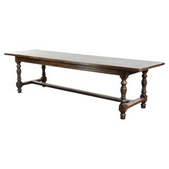 Large antique English oak farmhouse XXL dining table from the 19th century