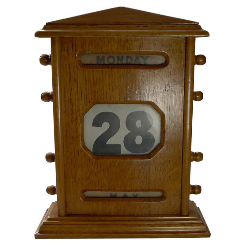 Large Antique English Oak Perpetual Desk Calendar, circa 1900 at
