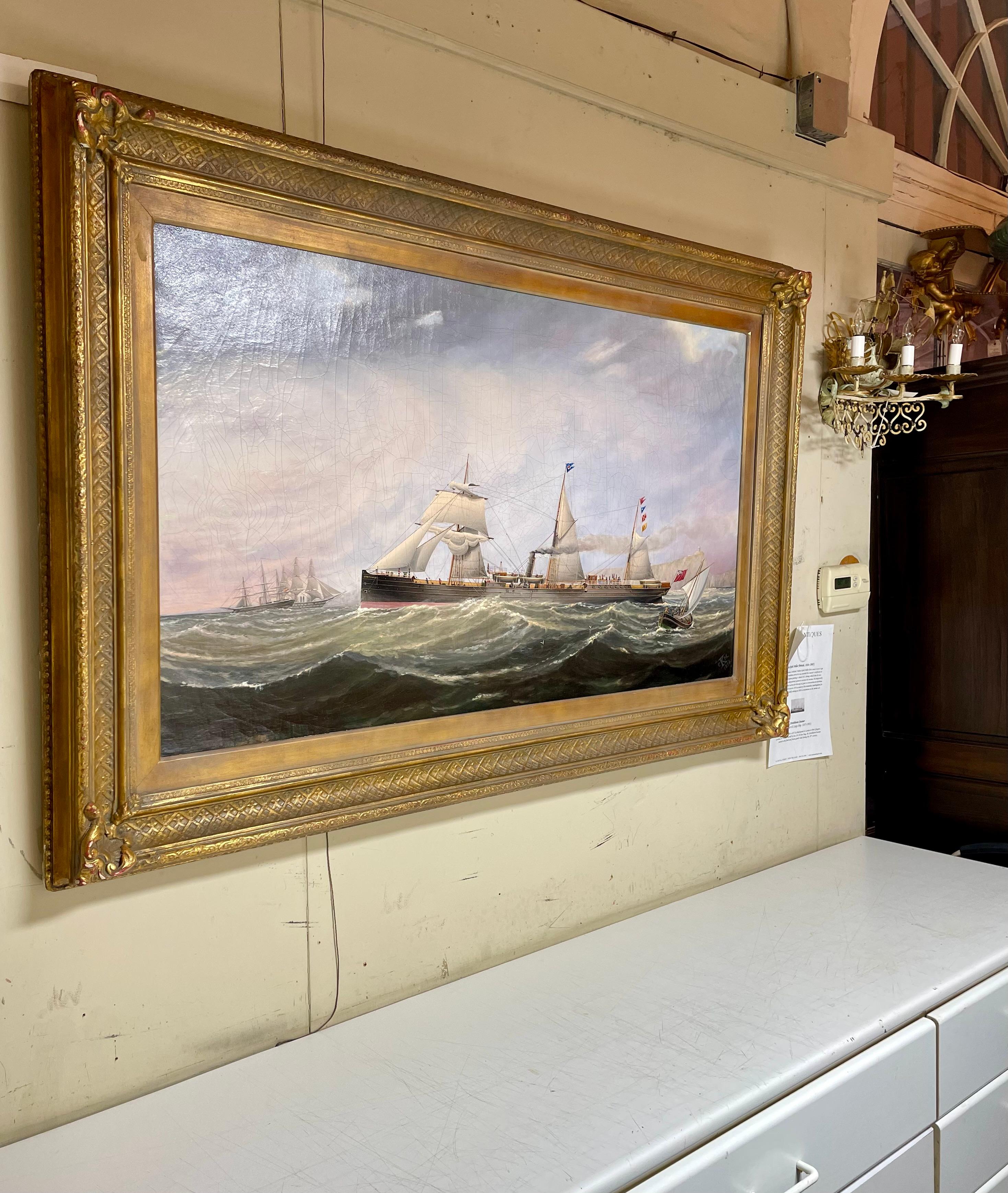Large Antique English Oil on Canvas Ship Painting by Charles Keith Miller, 1876. For Sale 2