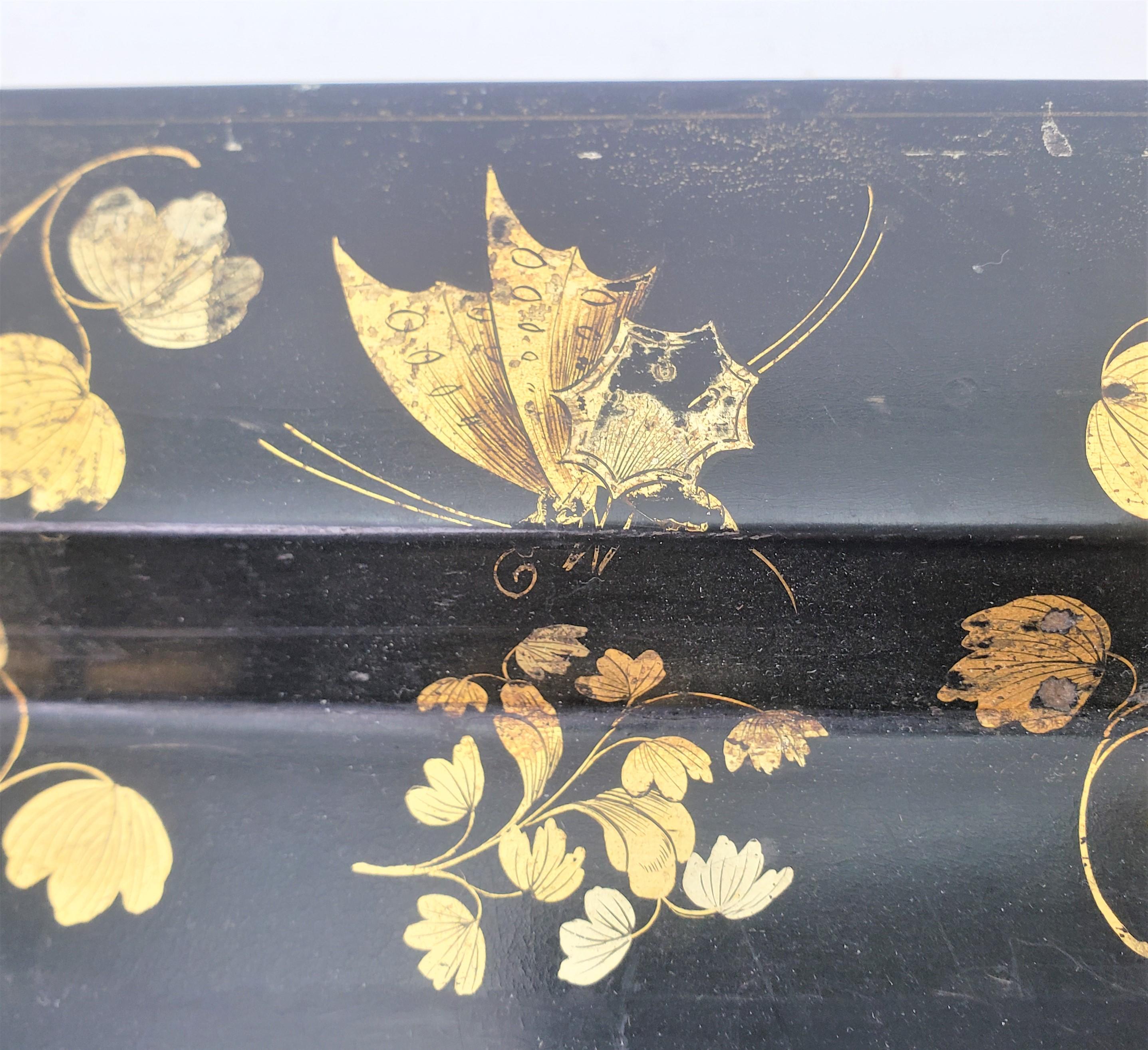 Large Antique English Paper Mache Serving Tray with Gilt Flowers & Butterflies For Sale 6