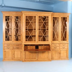 Large Antique English Pine Breakfront Bookcase, circa 1890