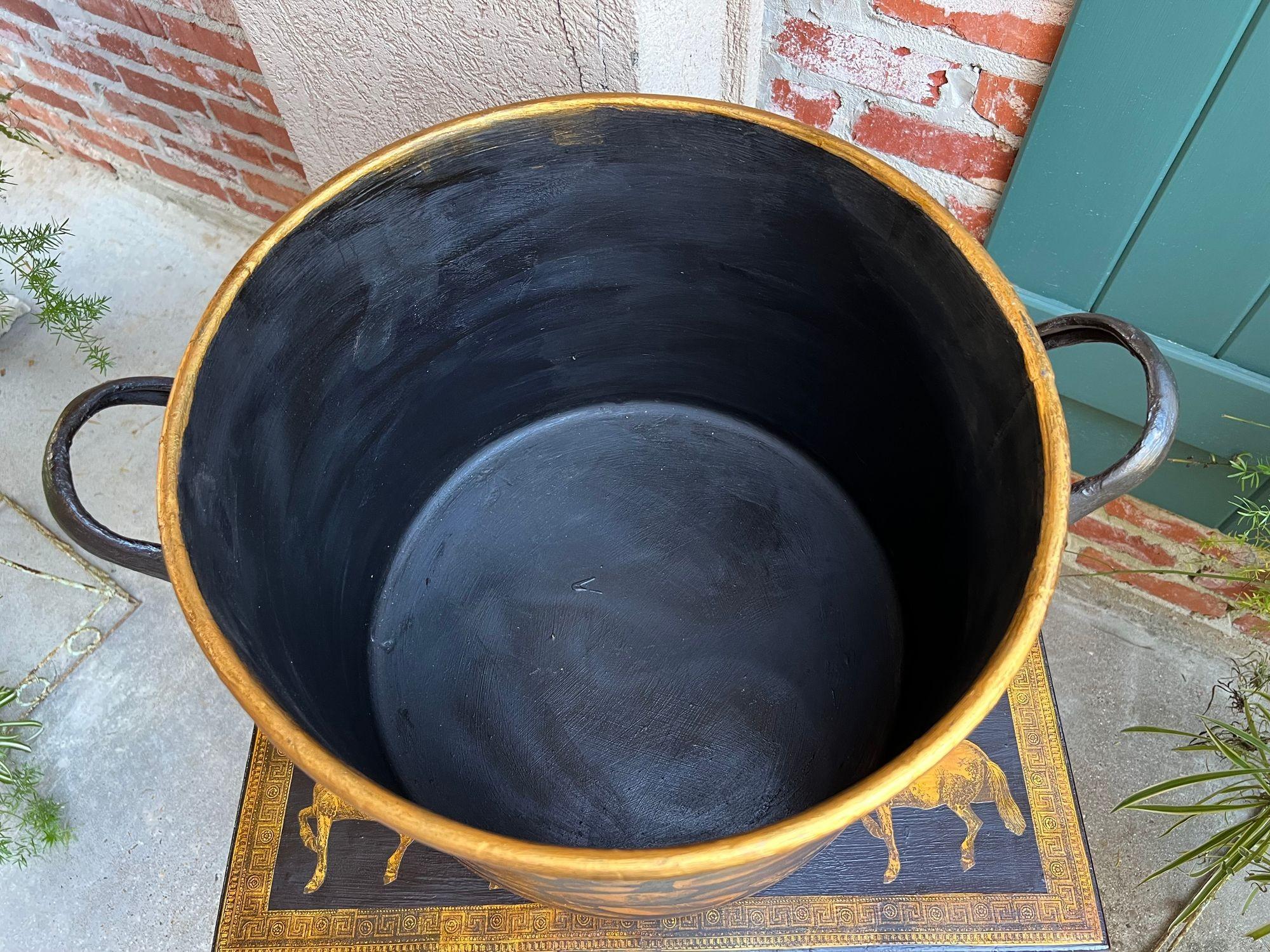 LARGE Antique English Planter Cachepot Black Metal Lacquer SHELL Decoupage c1890 For Sale 4