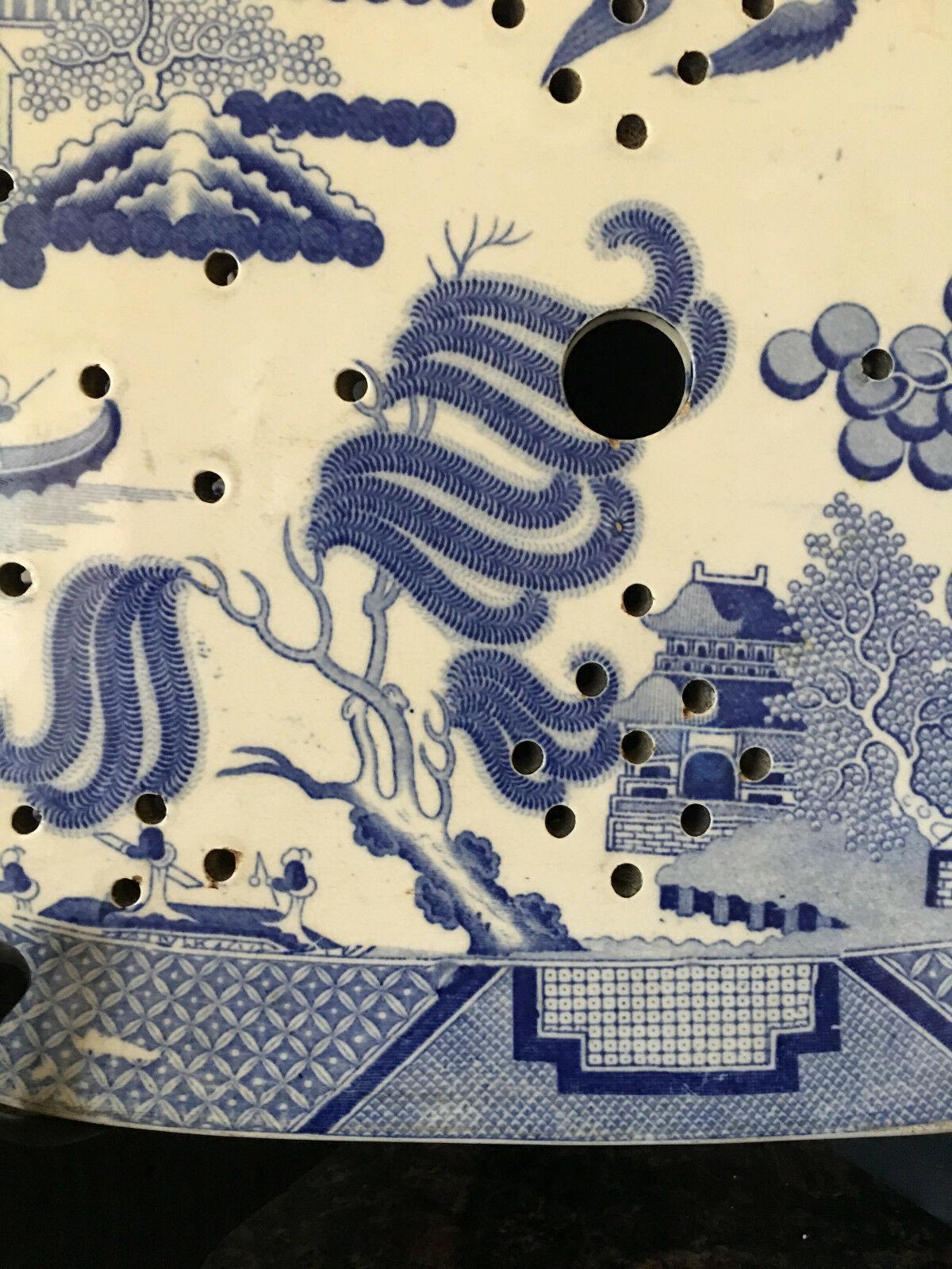 British Large Antique English Platter Drainer Blue Willow Transferware Plateau #2