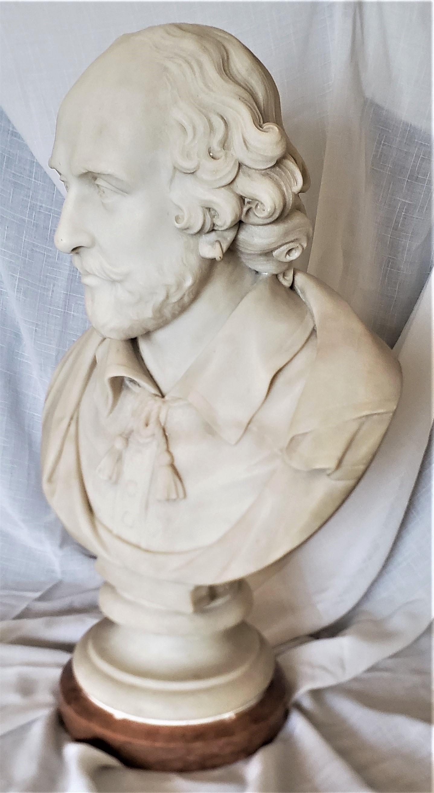 Victorian Large Antique English Signed C. Papworth Hand-Carved Marble Bust or Sculpture For Sale