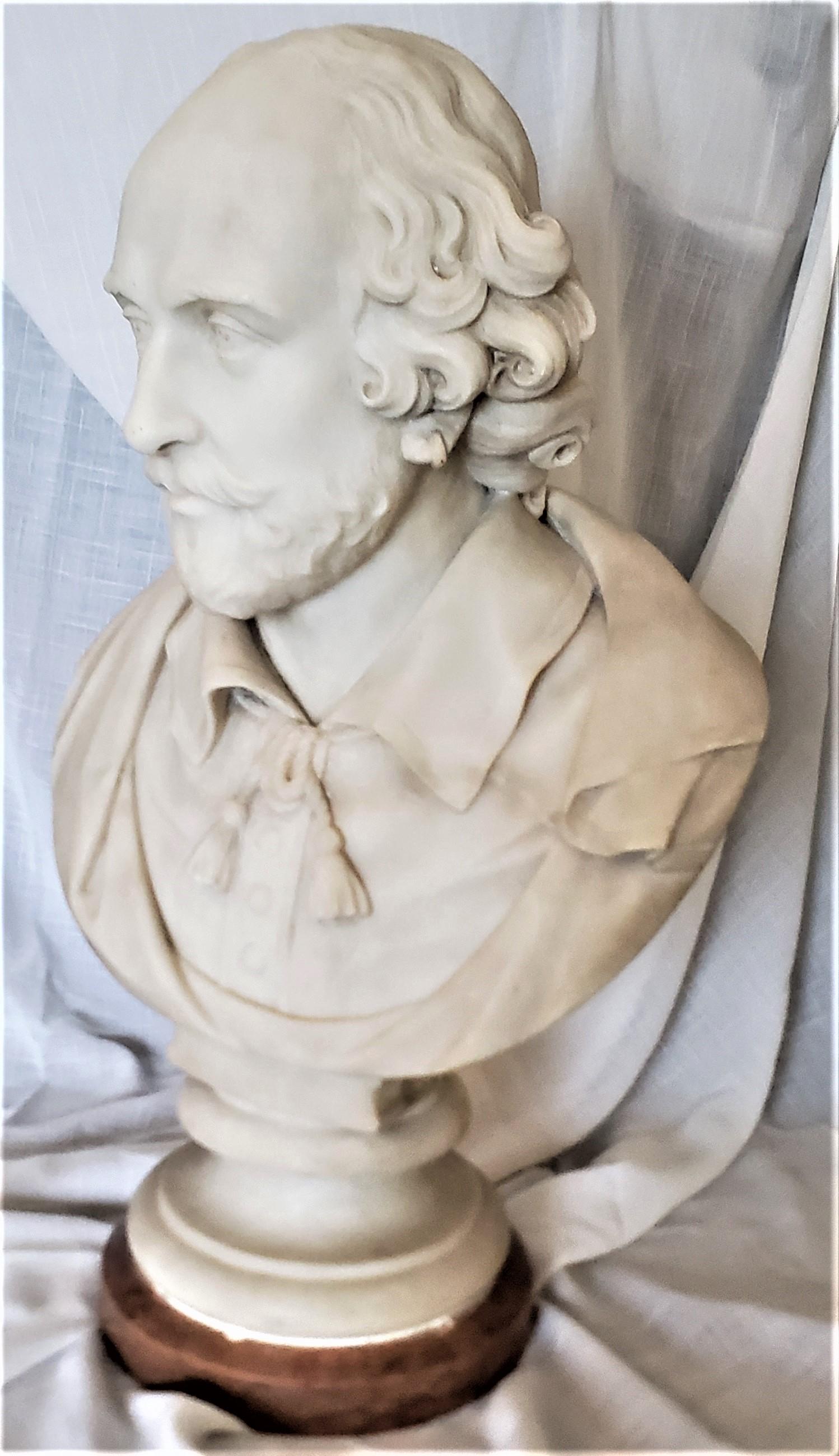 Large Antique English Signed C. Papworth Hand-Carved Marble Bust or Sculpture In Good Condition For Sale In Hamilton, Ontario