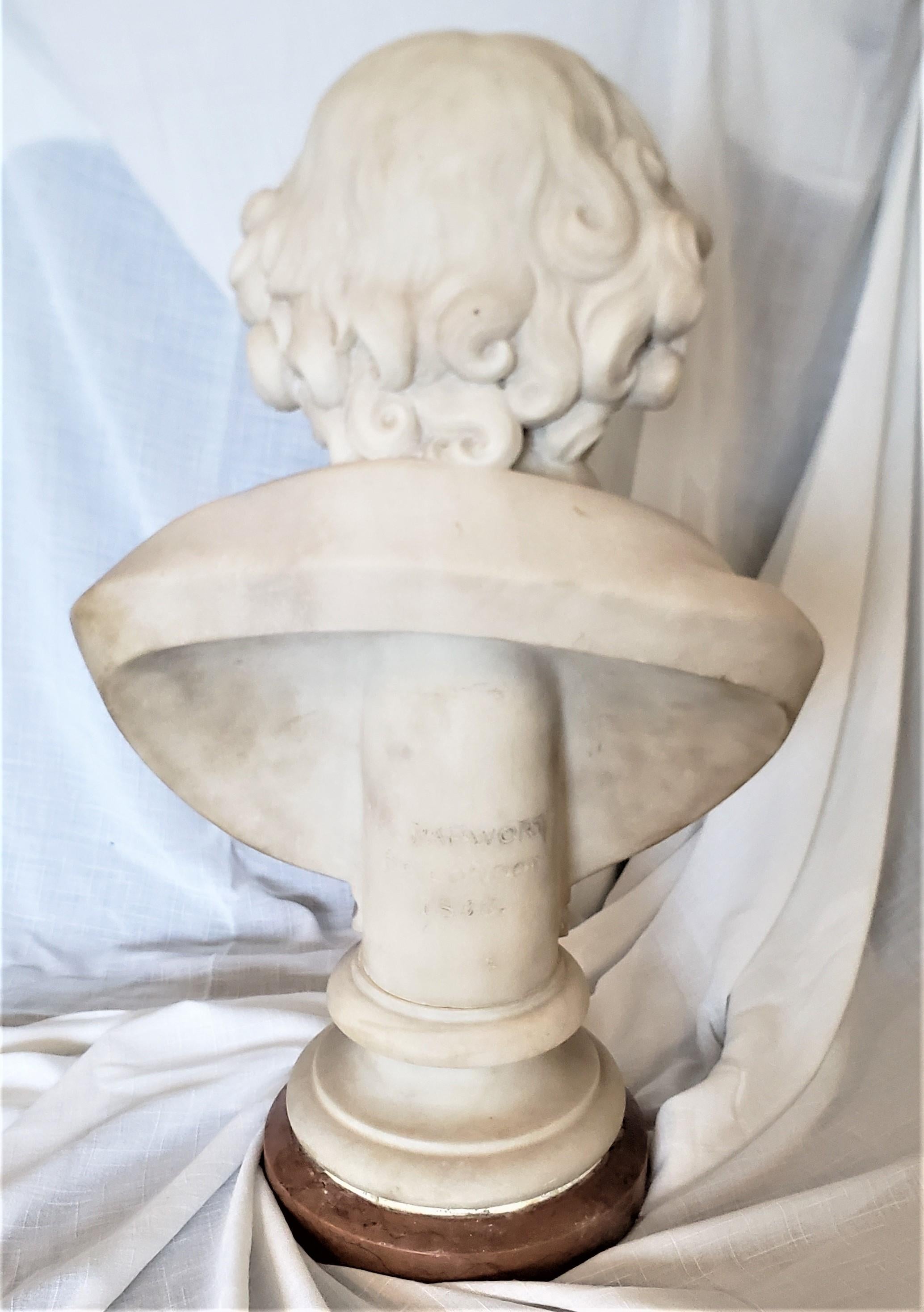 Large Antique English Signed C. Papworth Hand-Carved Marble Bust or Sculpture For Sale 1