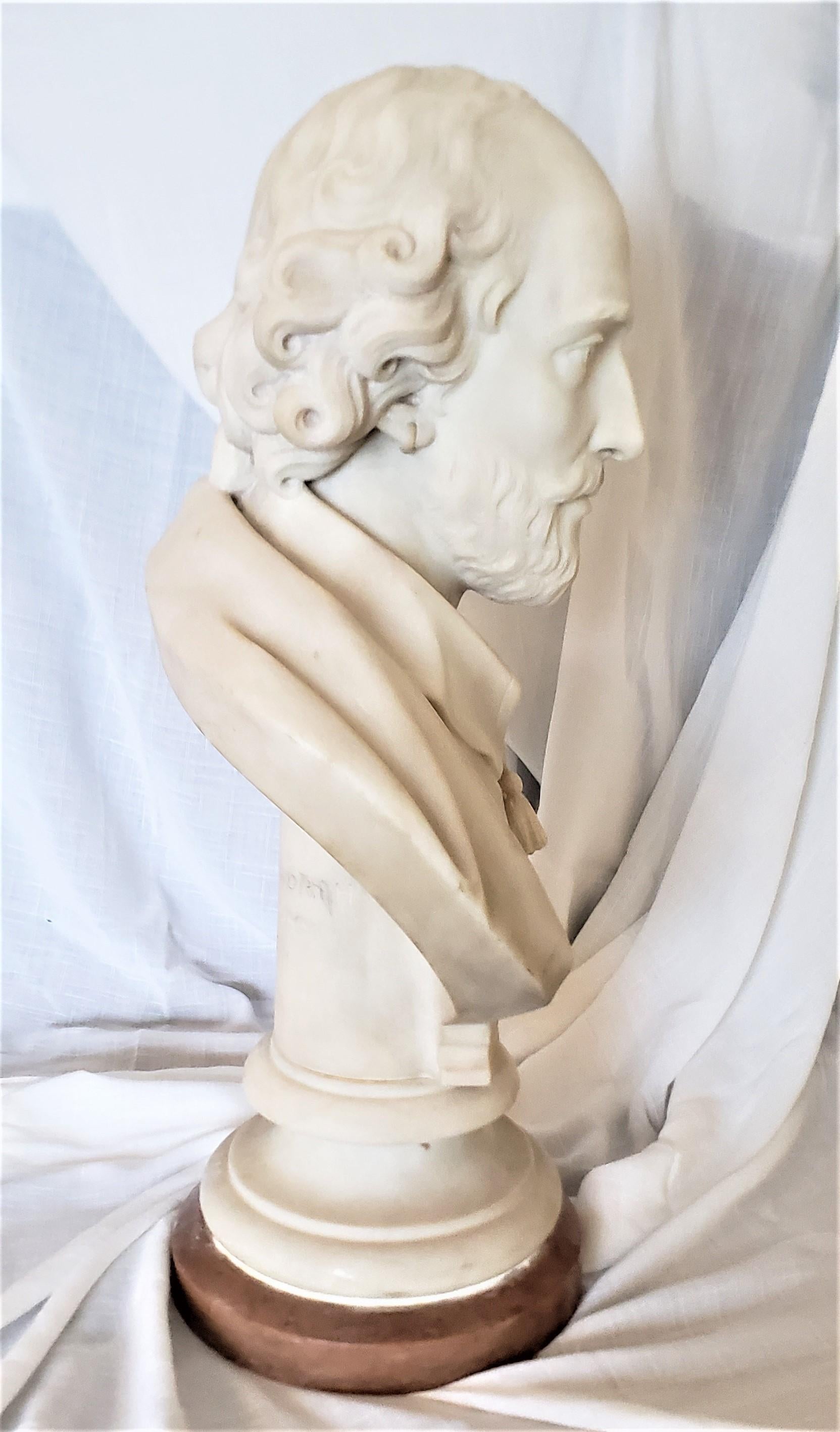 Large Antique English Signed C. Papworth Hand-Carved Marble Bust or Sculpture For Sale 2