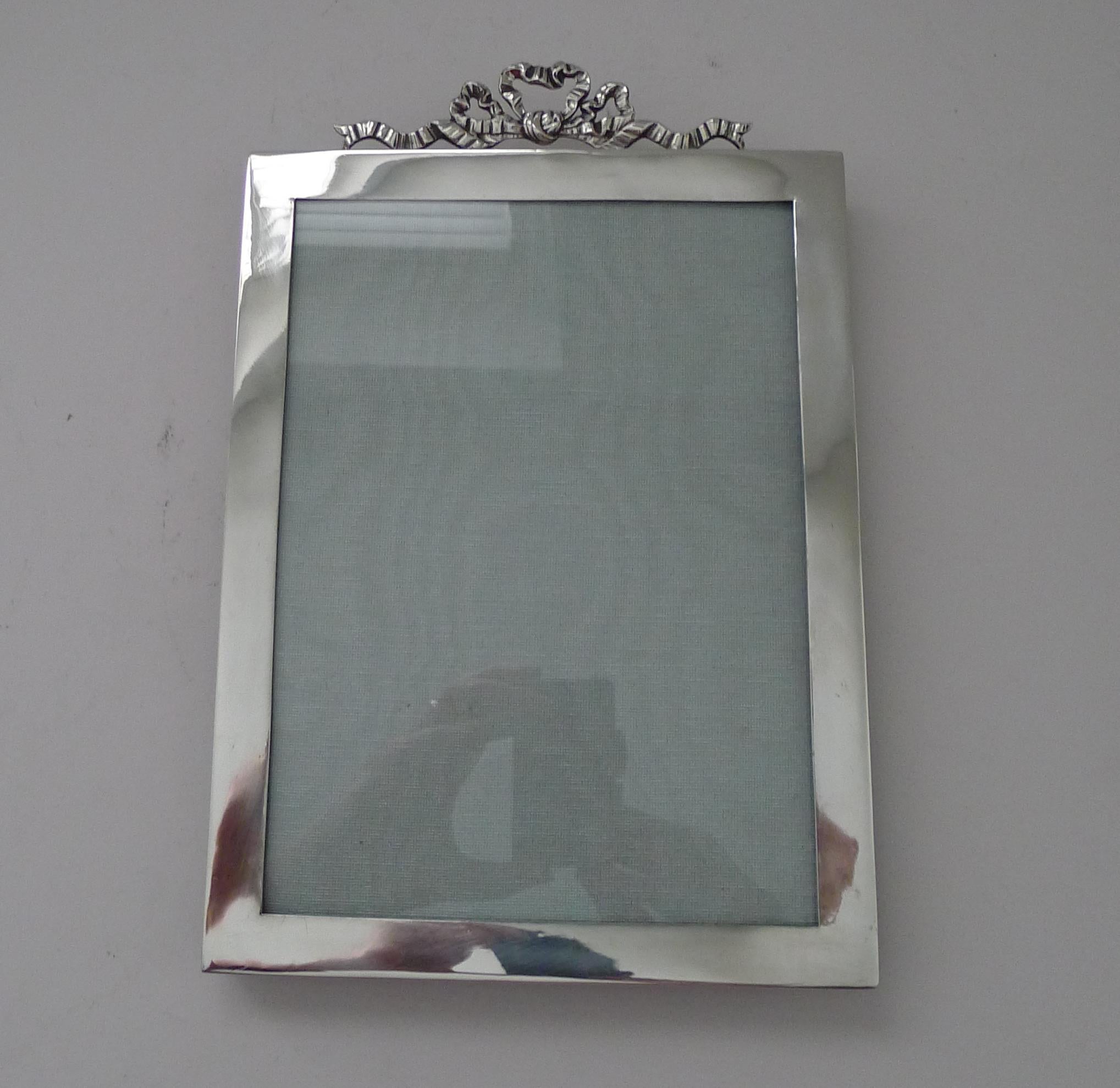 Large Antique English Silver Frame - Ribbon & Bow - 1906 For Sale 1