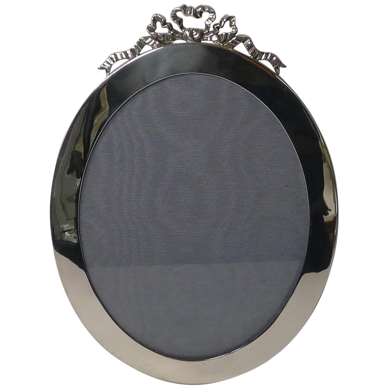 Large Antique English Silver Oval Photograph Frame by J C Vickery