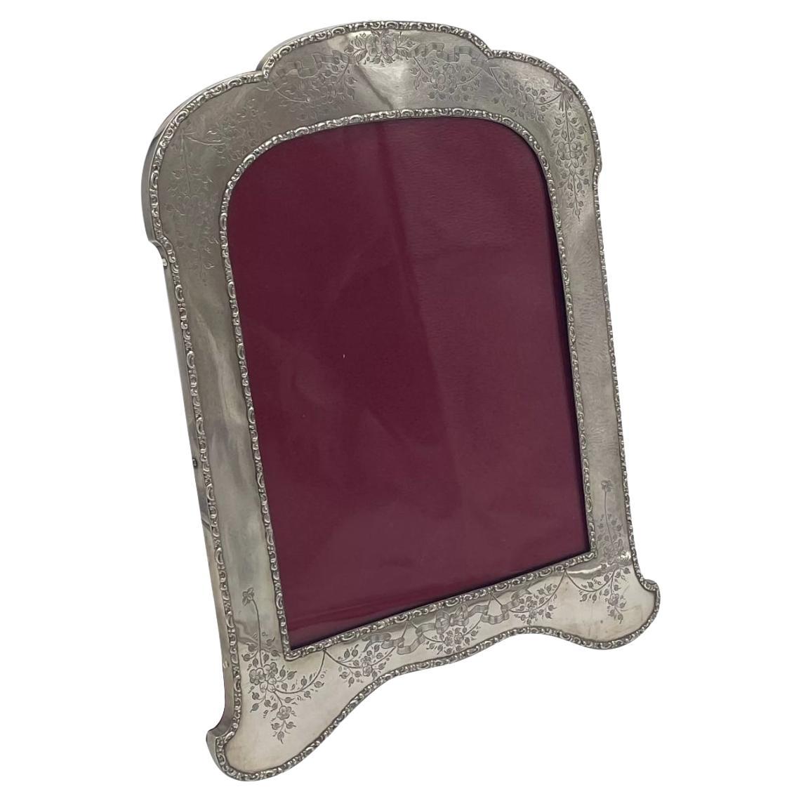 Large Antique English Silver Photograph Frame For Sale