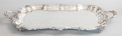 Large Antique English Silver Plate Rectangular Footed Serving Tray With Handles