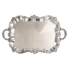 Large Antique English Silver Plate Rectangular Footed Serving Tray With Handles Large Antique English Silver Plate Rectangular Footed Serving Tray With Handles