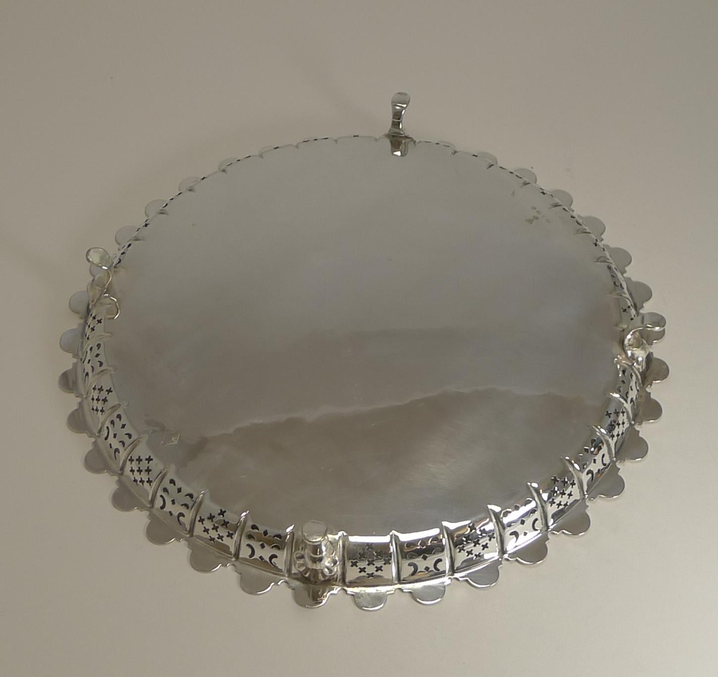 Large Antique English Silver Plated Circular Salver / Tray - 1855 1