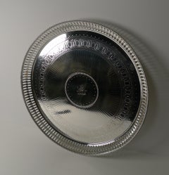 Large Antique English Silver Plated Circular Tray by Elkington, 1875