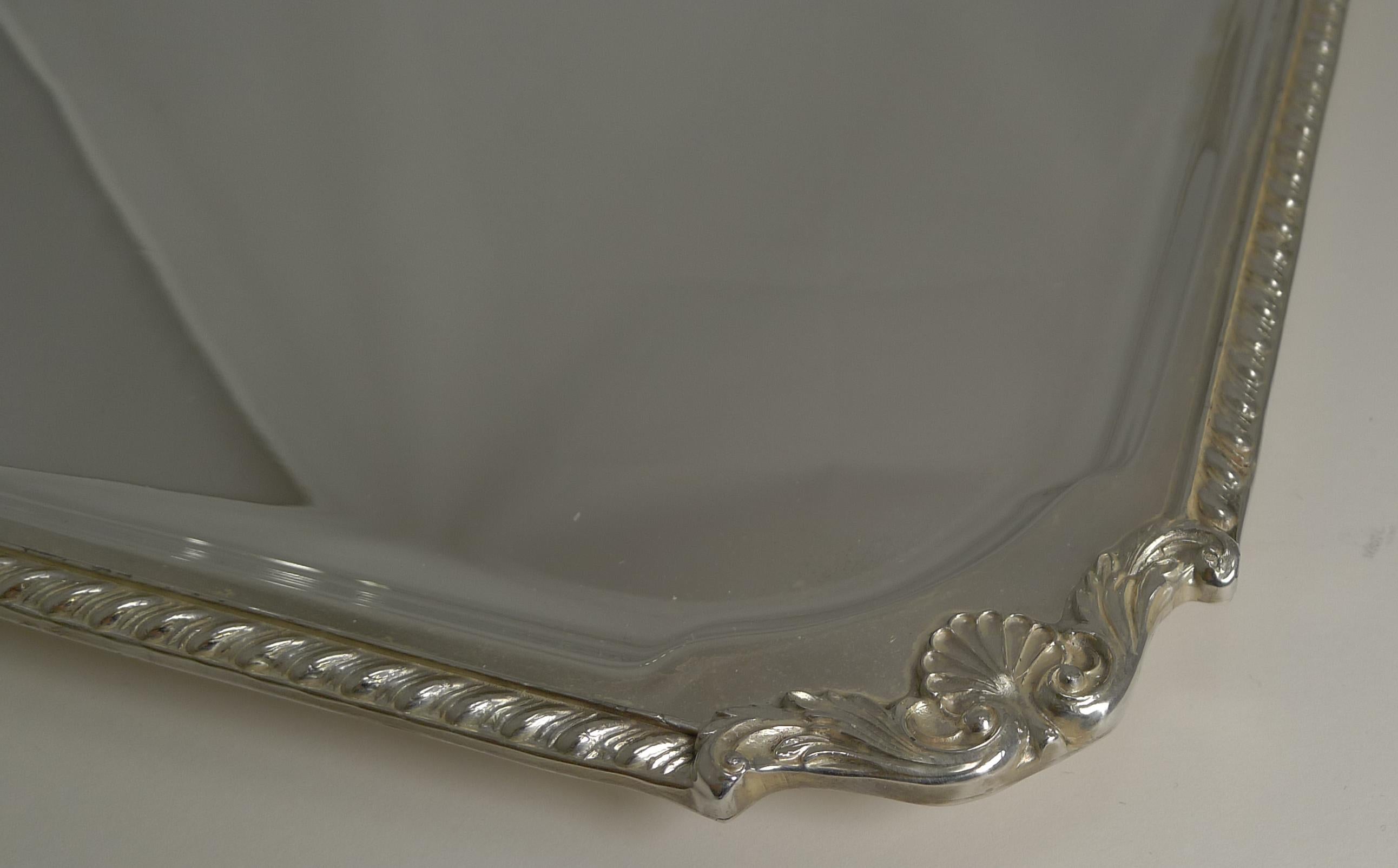 Edwardian Large Antique English Silver Plated Cocktail Tray / Salver by Mappin & Webb