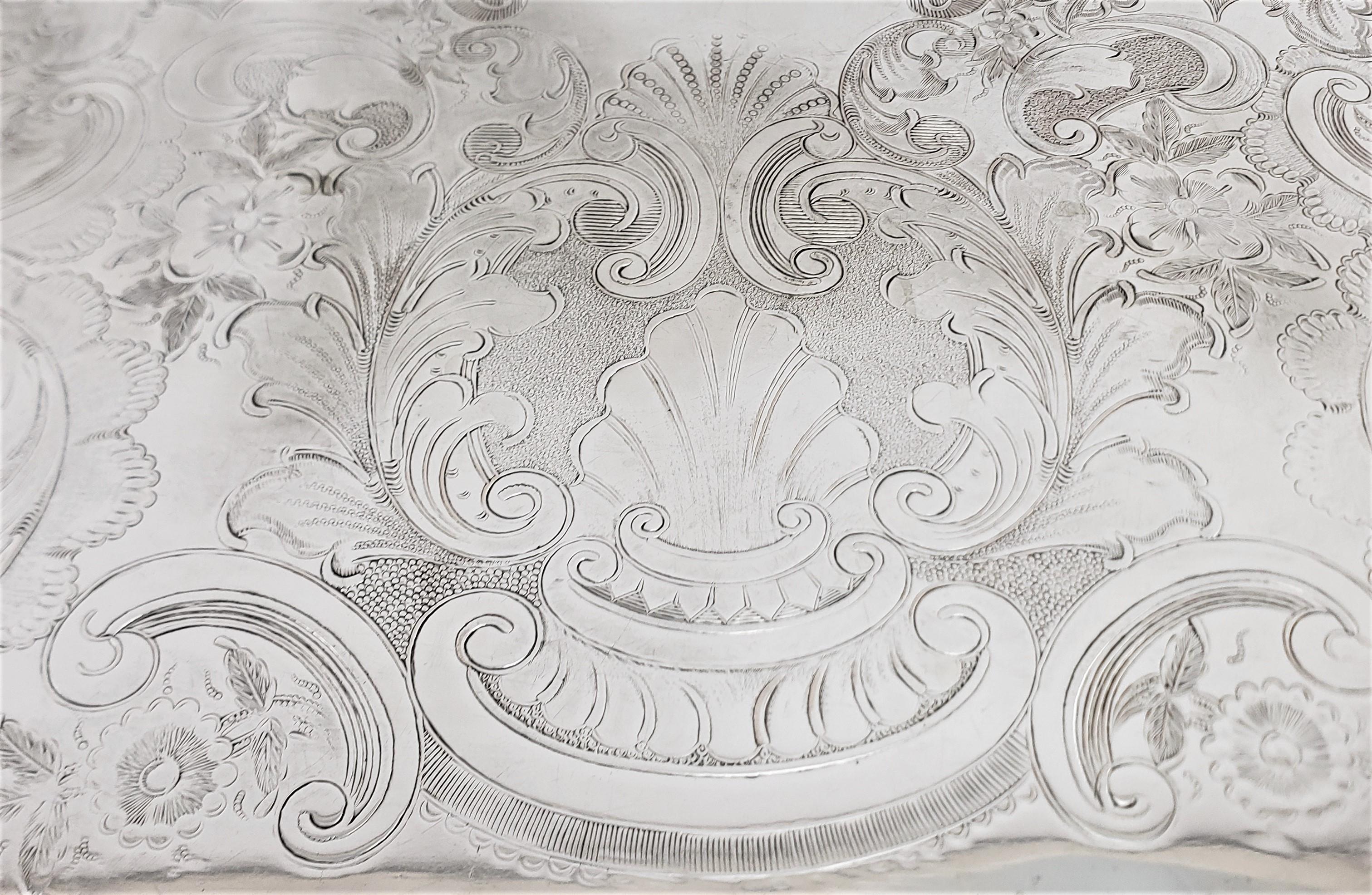 Large Antique English Silver Plated Serving Tray with Grape & Leaf Decoration 4