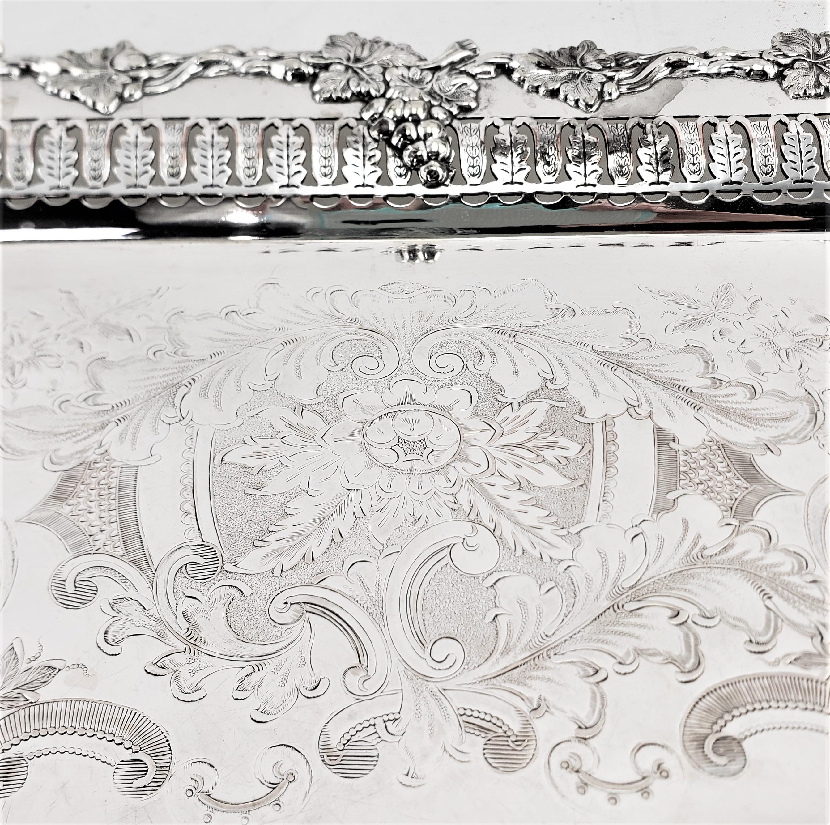 Large Antique English Silver Plated Serving Tray with Grape & Leaf Decoration 5