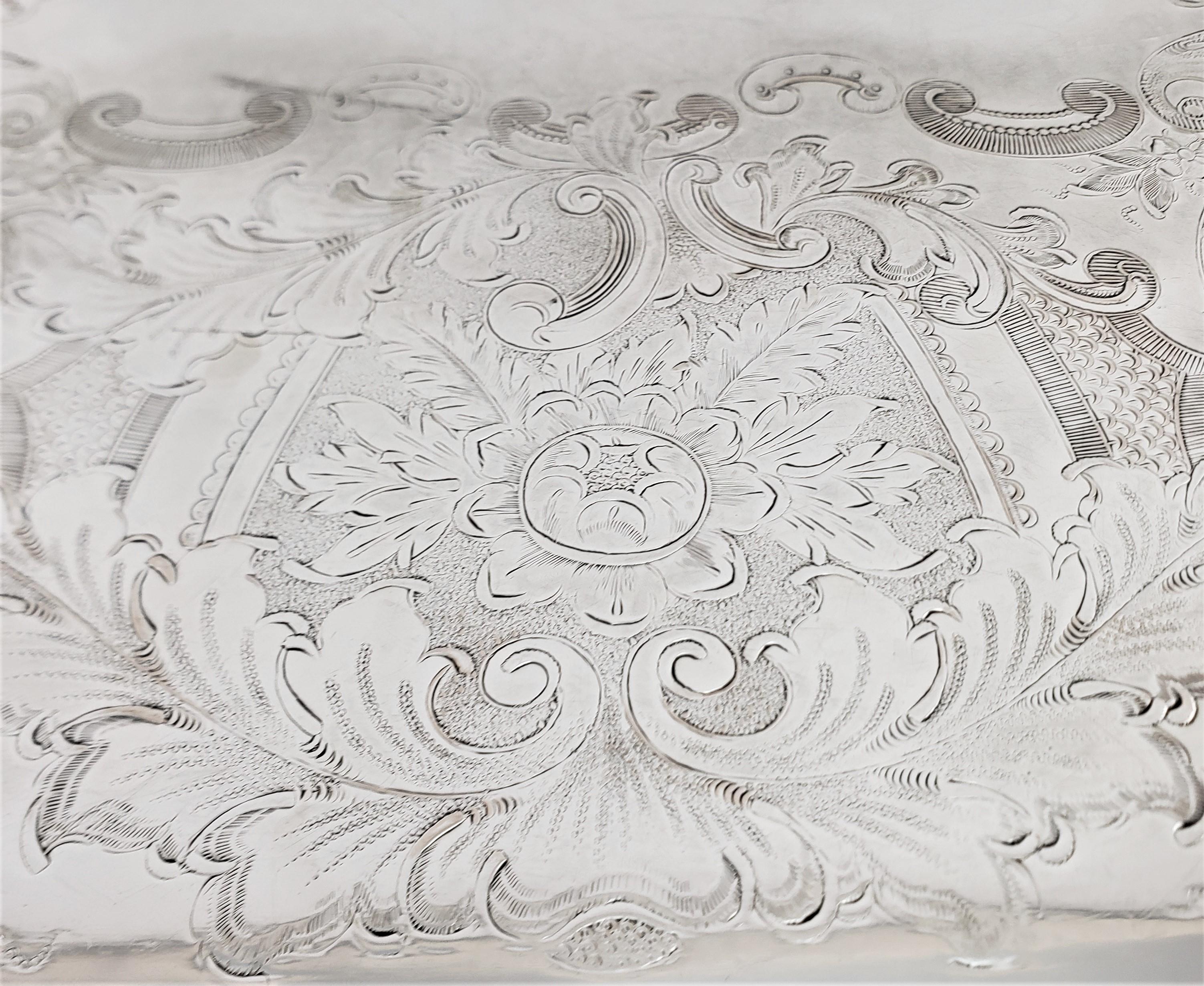Large Antique English Silver Plated Serving Tray with Grape & Leaf Decoration 6