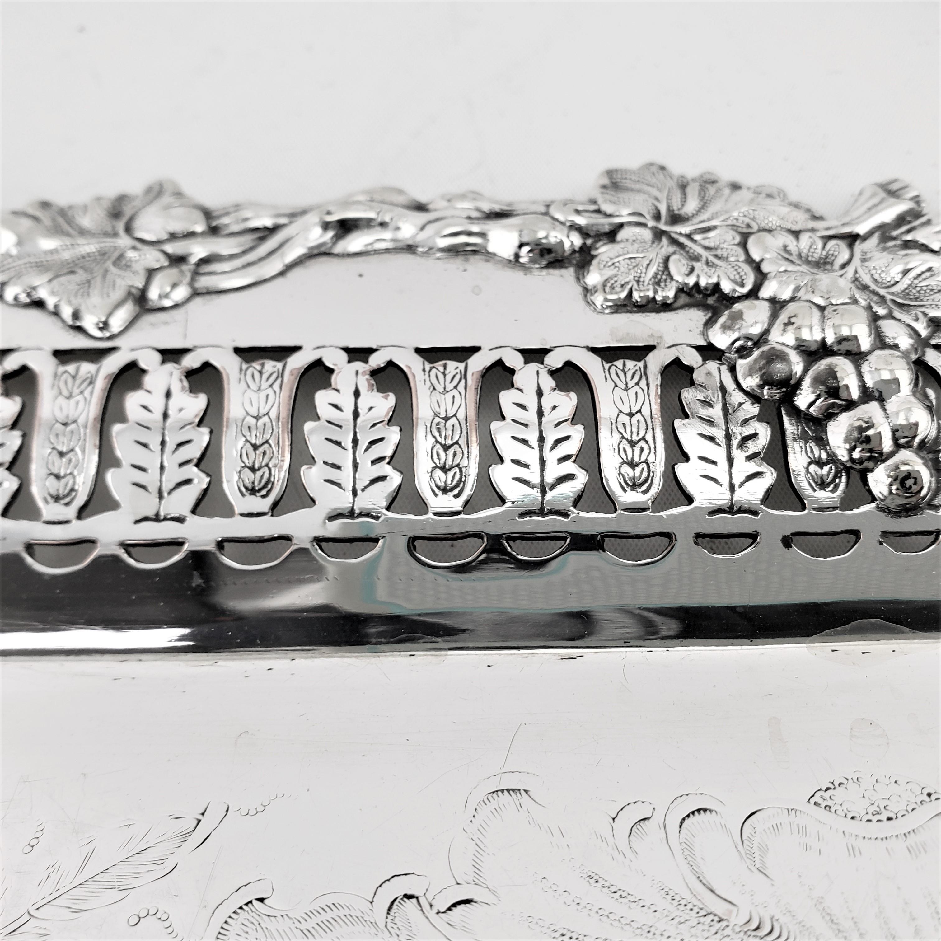 Large Antique English Silver Plated Serving Tray with Grape & Leaf Decoration 7