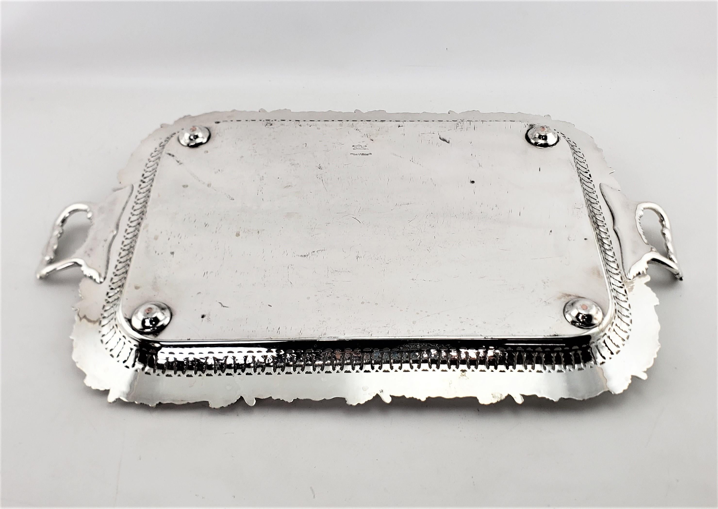 Large Antique English Silver Plated Serving Tray with Grape & Leaf Decoration 8