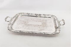 Large Antique English Silver Plated Serving Tray with Grape & Leaf Decoration