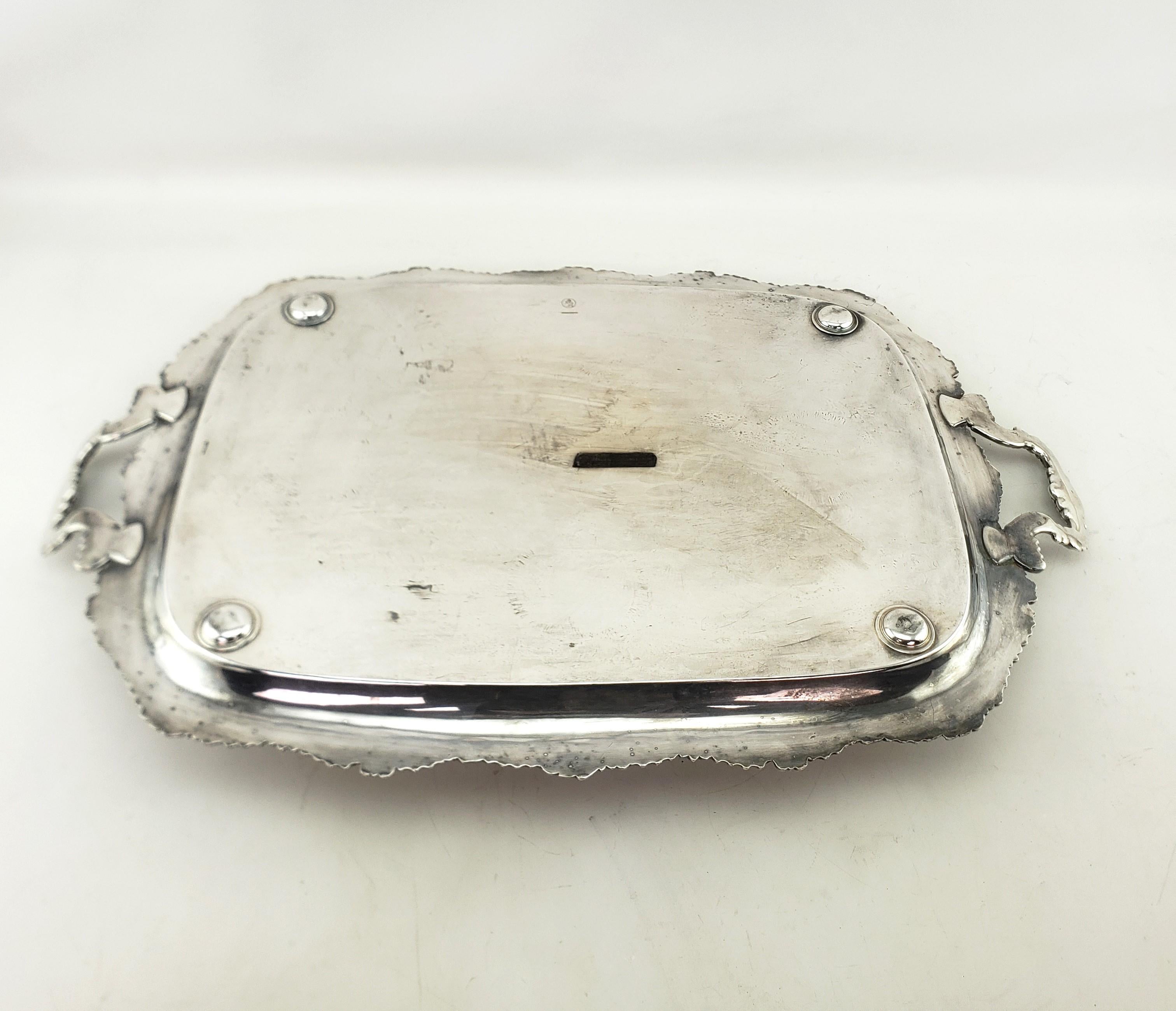 Large Antique English Silver Plated Serving Tray with Ornate Floral Decoration For Sale 6