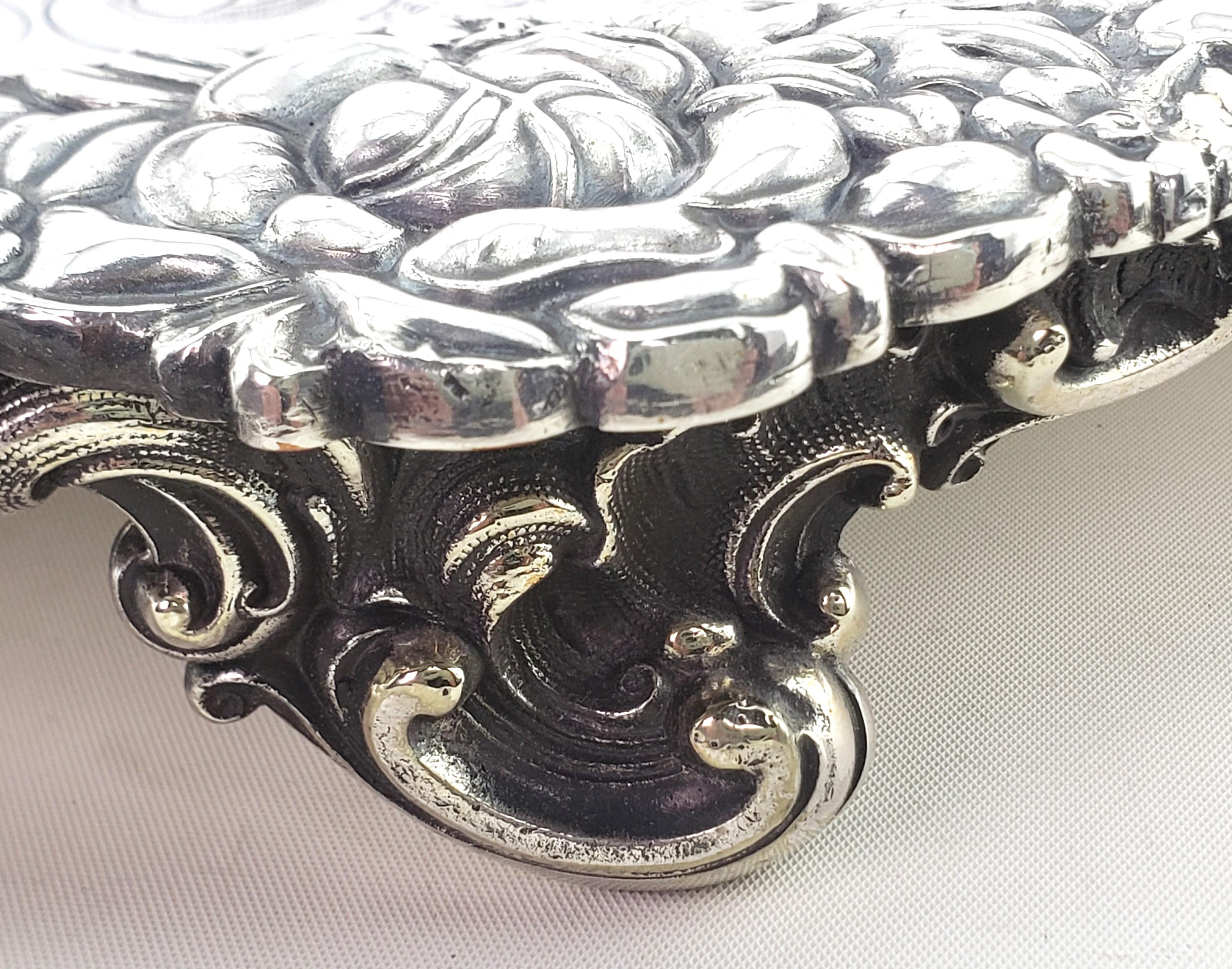 Large Antique English Silver Plated Serving Tray with Ornate Floral Decoration For Sale 6