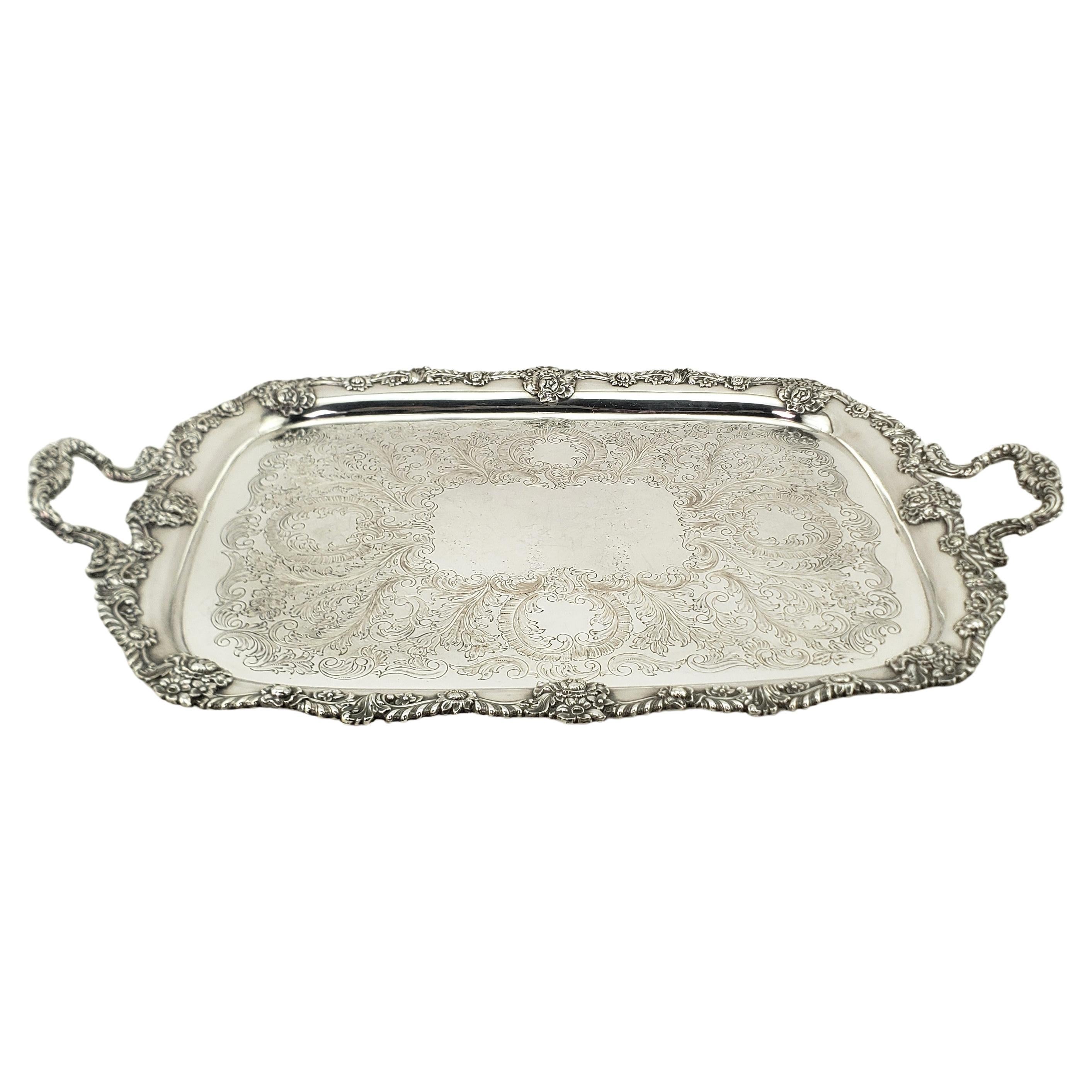 Large Antique English Silver Plated Serving Tray with Ornate Floral Decoration For Sale