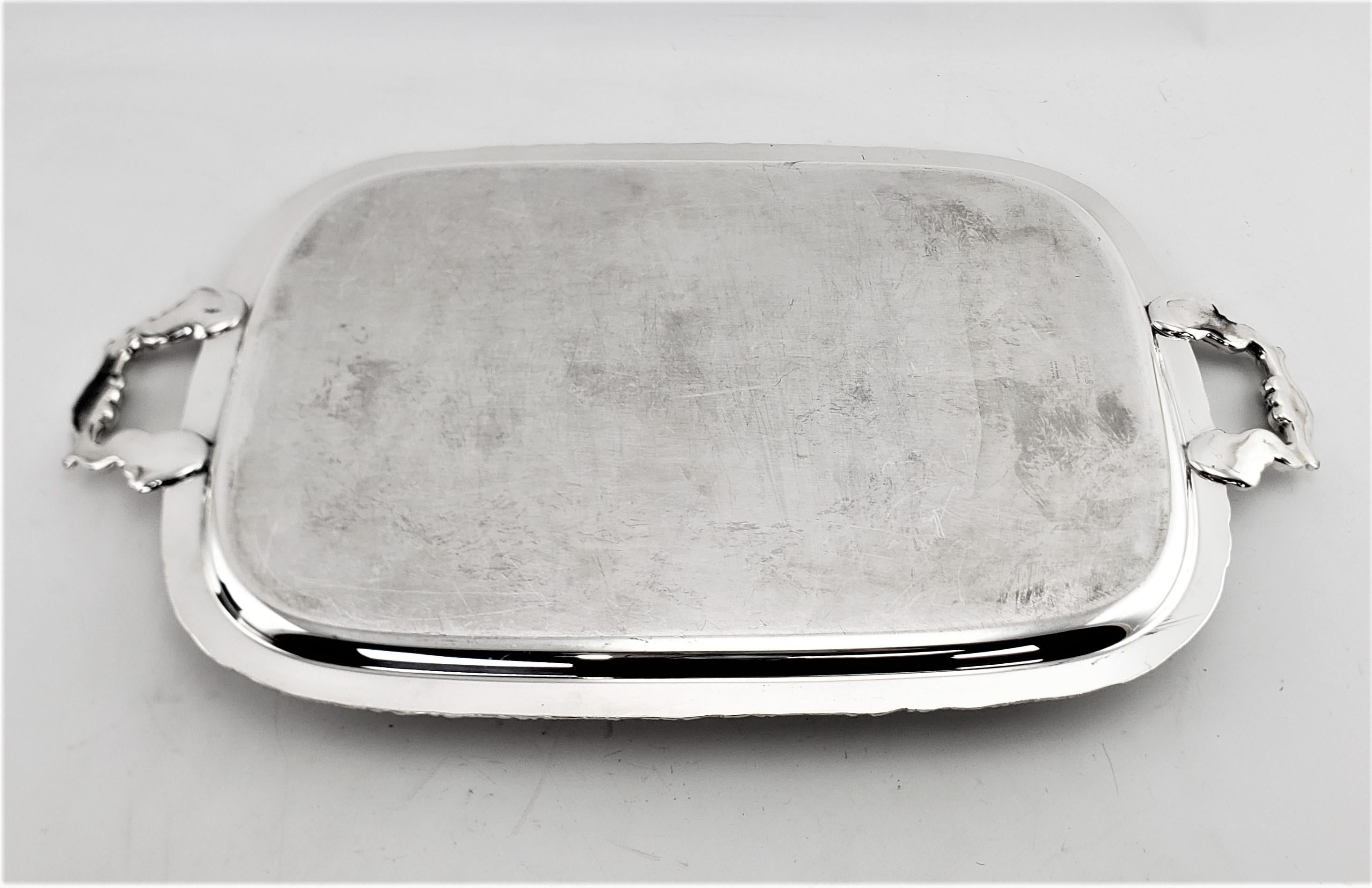 Large Antique English Silver Plated Serving Tray with Ornate Handles & Engraving 6