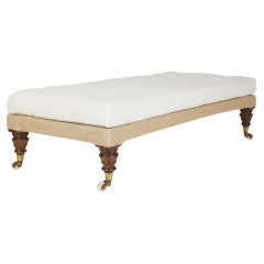 Large antique English squab cushion ottoman stool