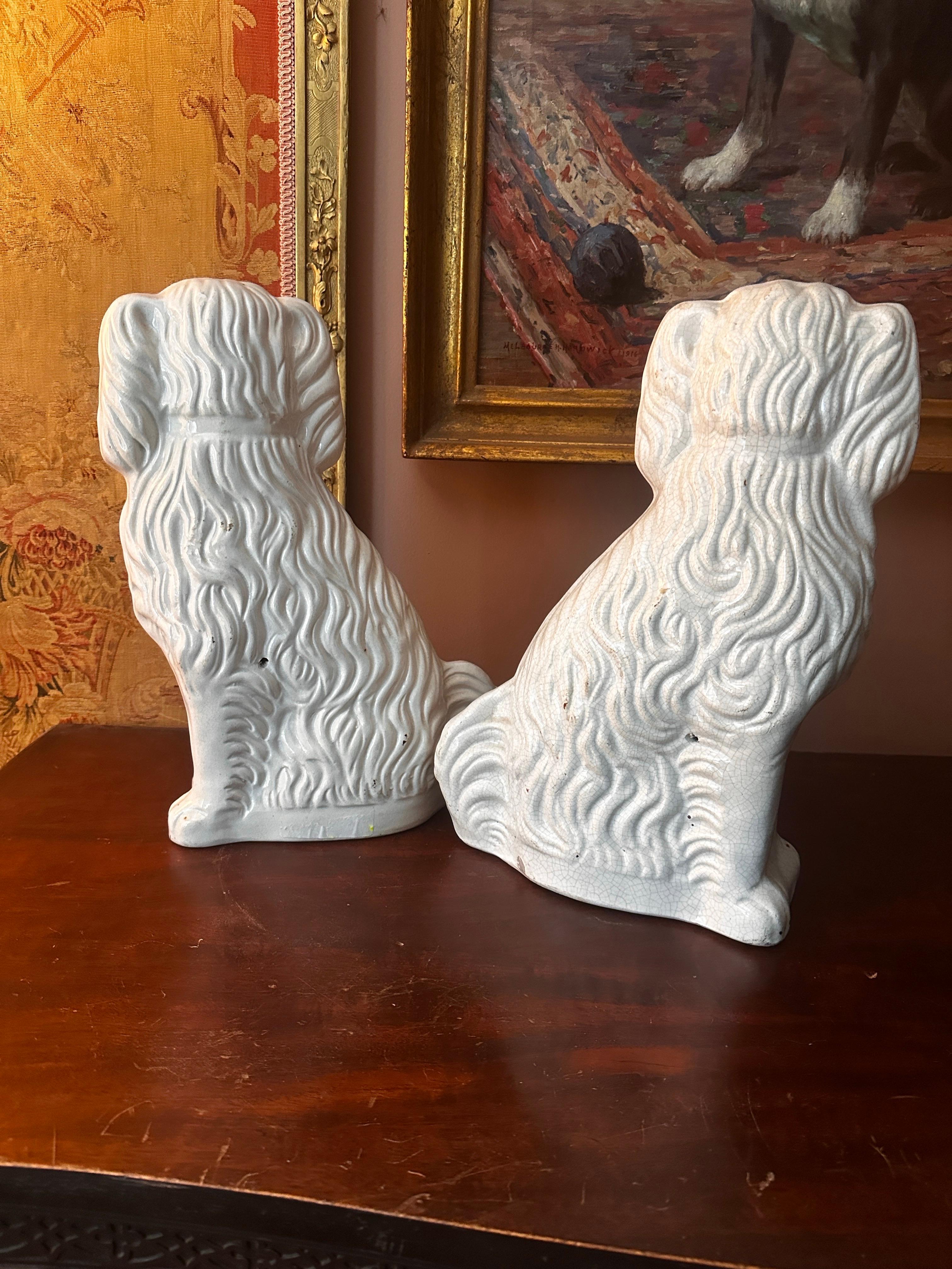 Large Antique English Staffordshire mantle Pottery Dogs - Spaniels a Pair For Sale 3