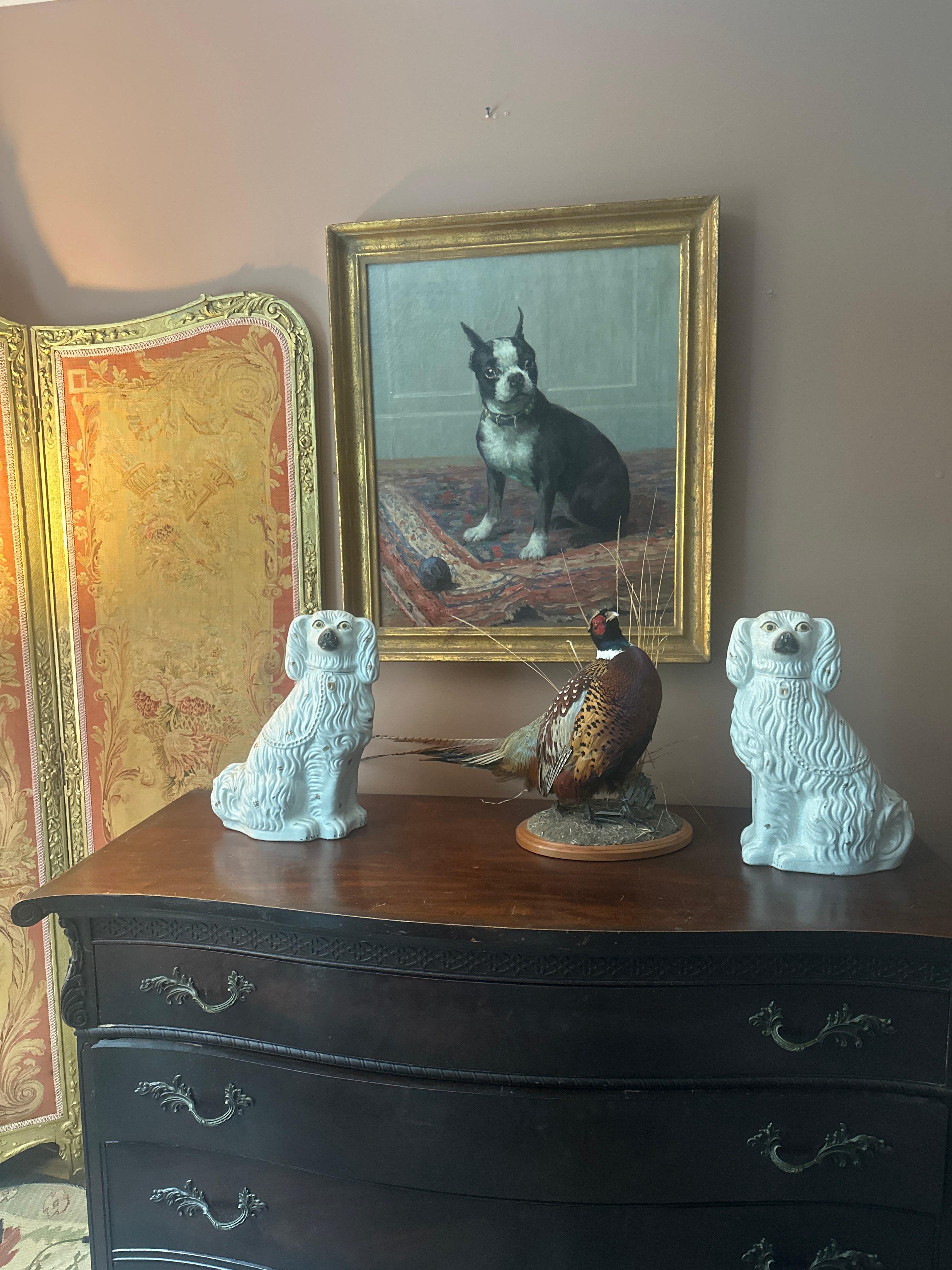 Other Large Antique English Staffordshire mantle Pottery Dogs - Spaniels a Pair For Sale