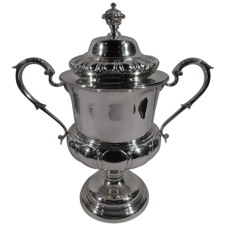 Large Antique English Sterling Silver Classical Covered Trophy Cup For