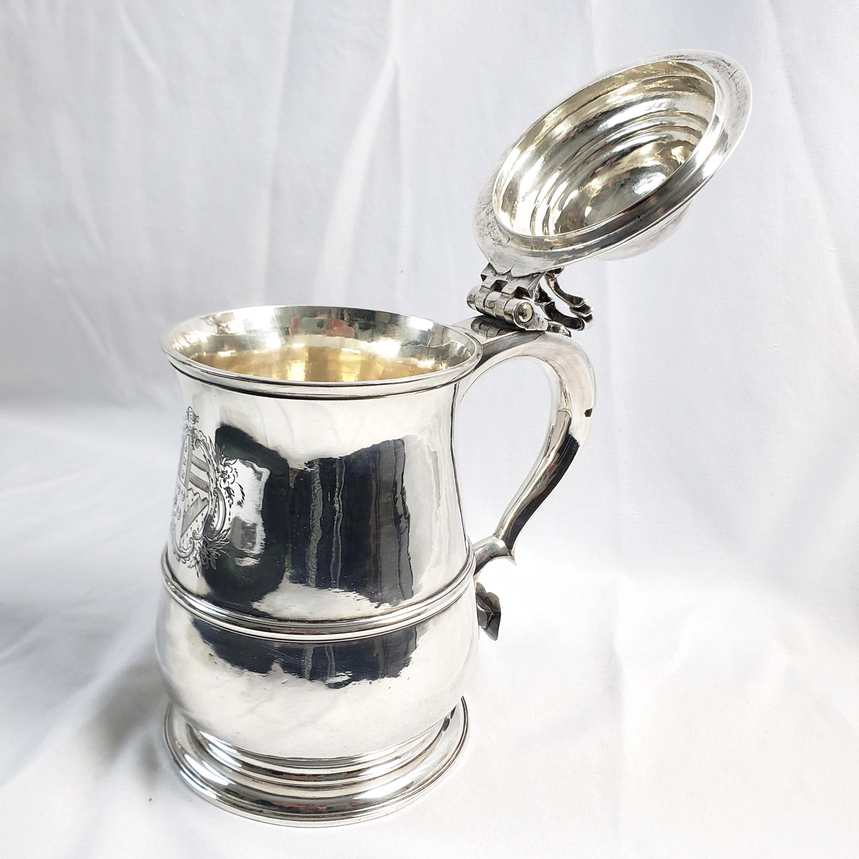 Large Antique English Sterling Silver George III Period Tankard For Sale 4