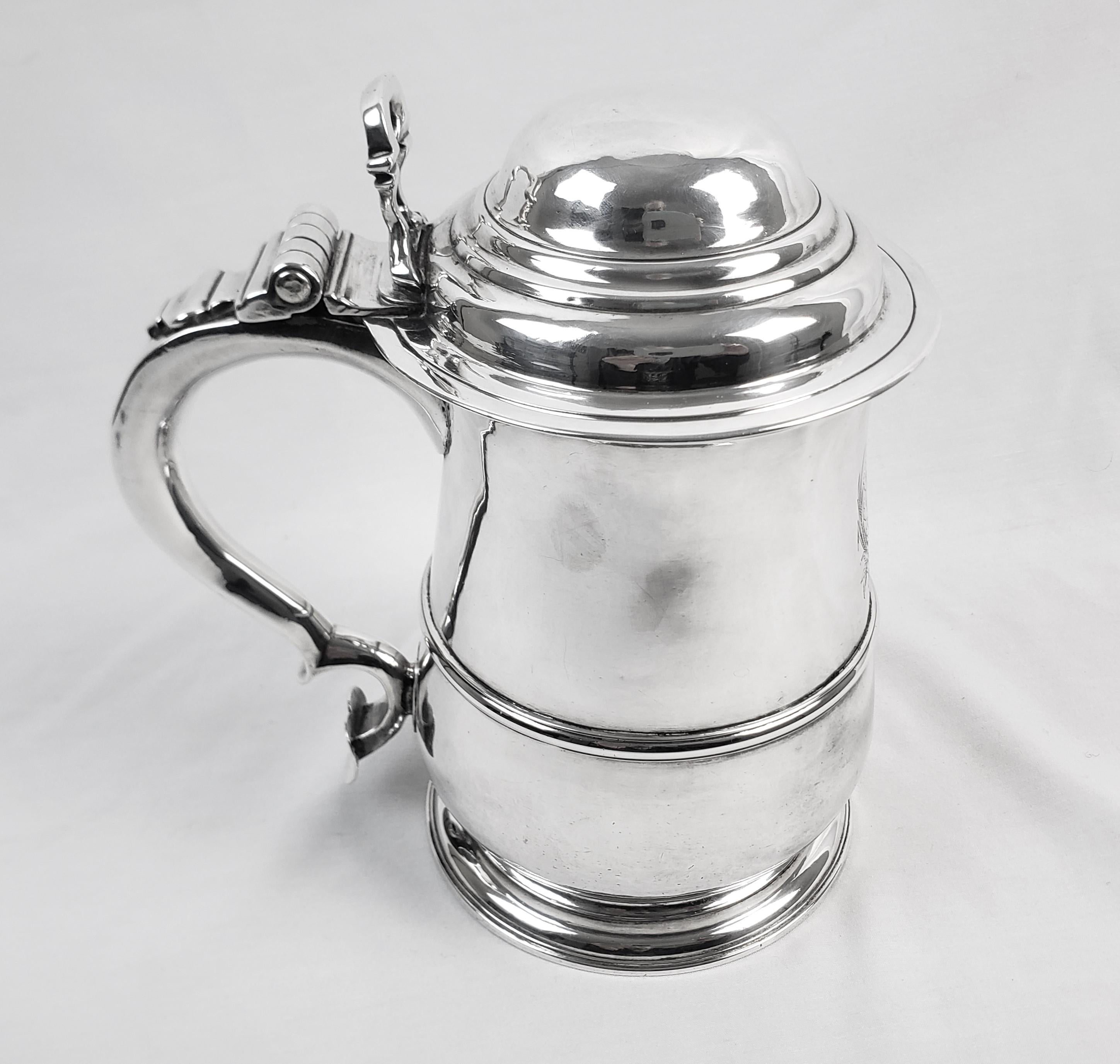 Hand-Crafted Large Antique English Sterling Silver George III Period Tankard For Sale