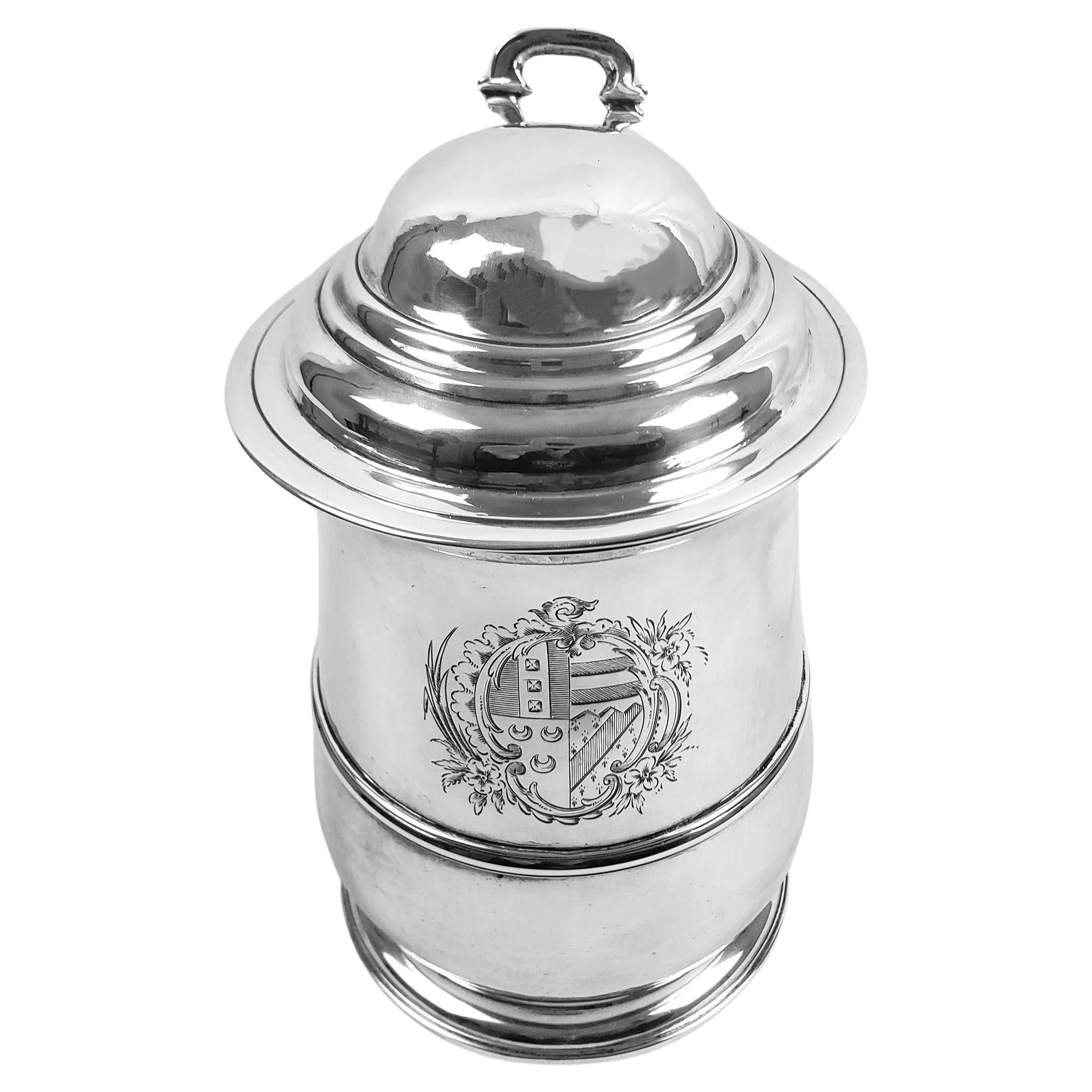 Large Antique English Sterling Silver George III Period Tankard For Sale