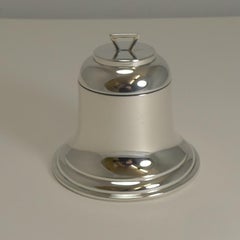 Large Antique English Sterling Silver Novelty Inkwell, Bell, 1908