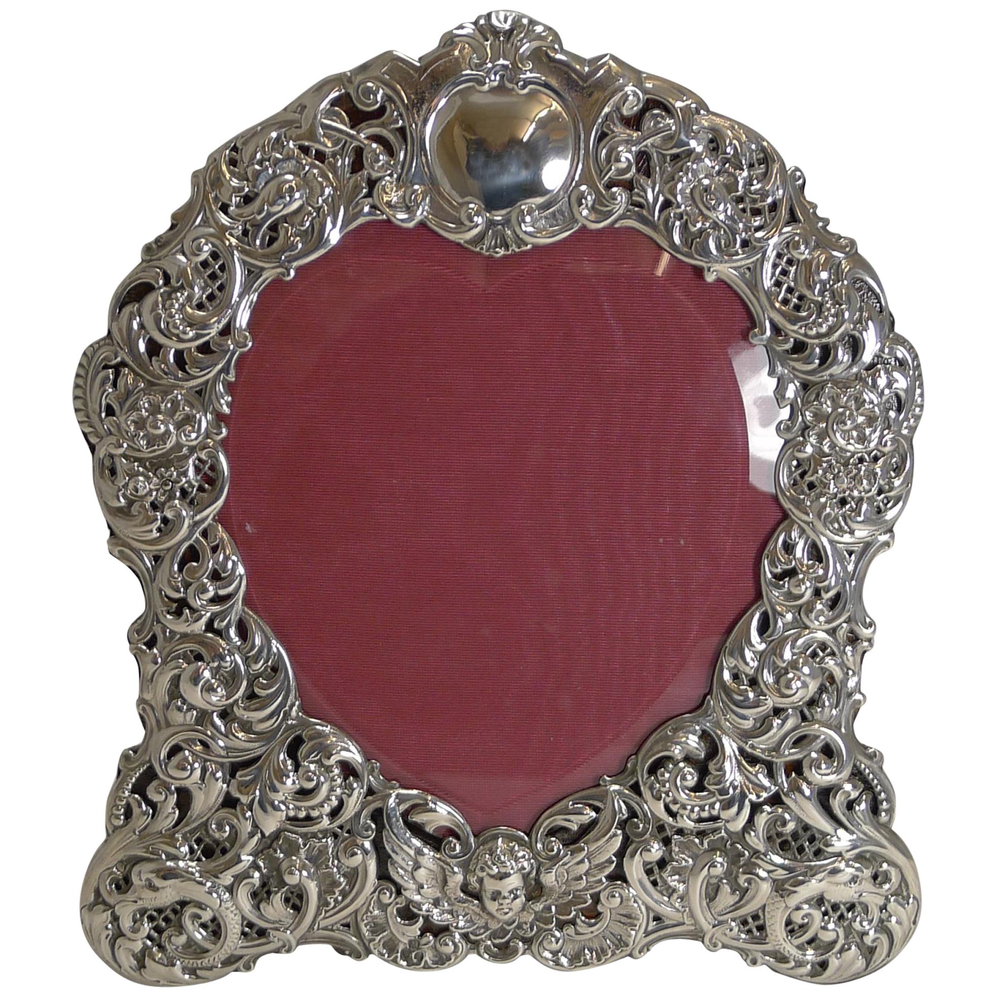 Large Antique English Sterling Silver Photograph/Picture Frame - Heart - 1898