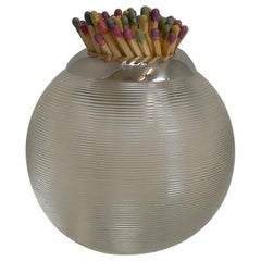 Large Antique English Threaded Glass and Sterling Silver Match Strike, 1887