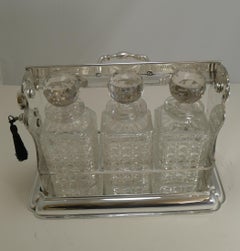Large Antique English Three Bottle Tantalus by Mappin and Webb, circa 1900