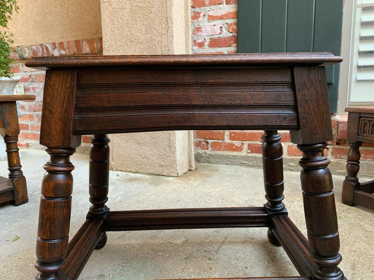 Large Antique English Tiger Oak Stool Bench End Table Jacobean Joint ...