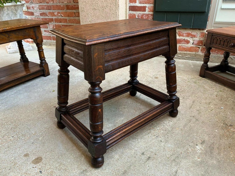 Large Antique English Tiger Oak Stool Bench End Table Jacobean Joint ...