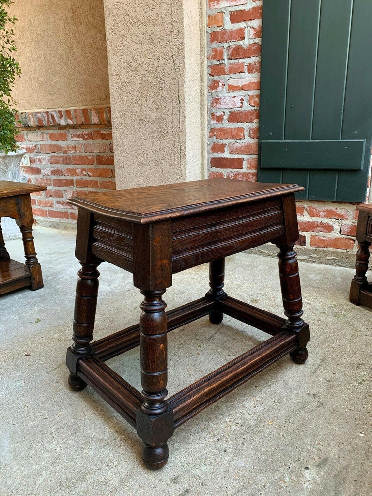 Large Antique English Tiger Oak Stool Bench End Table Jacobean Joint ...