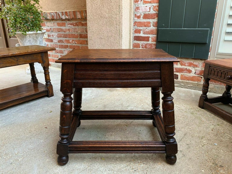 Large Antique English Tiger Oak Stool Bench End Table Jacobean Joint ...