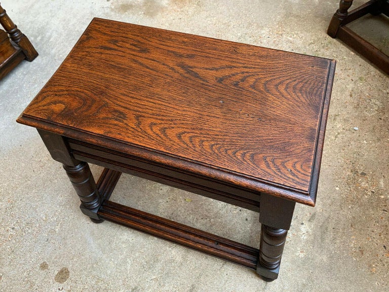 Large Antique English Tiger Oak Stool Bench End Table Jacobean Joint ...